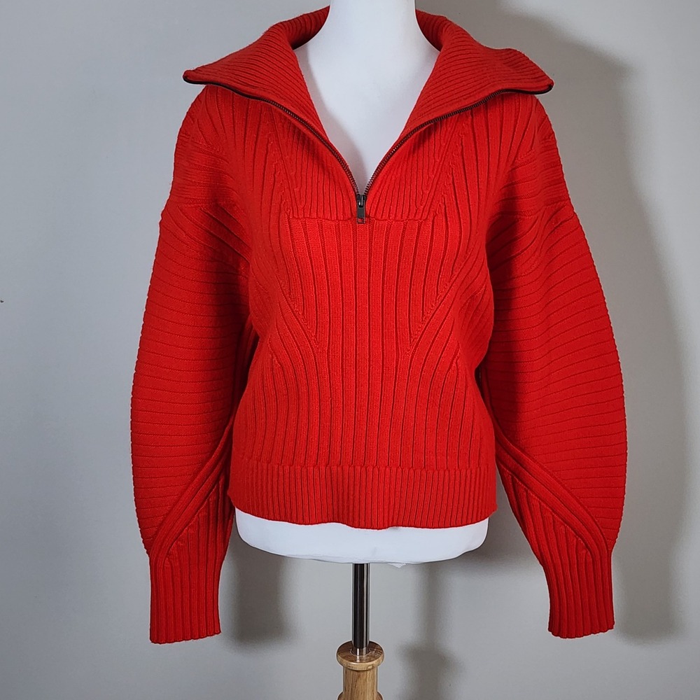 Banana Republic Quarter Zip Ribbed Sweater Womens L Knit Red Cotton Wool Holiday